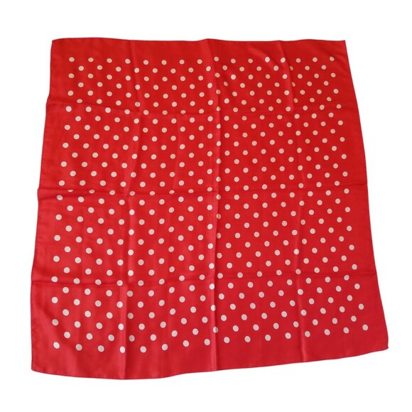 Vintage Scarf Red Polka Dot Square Polyester Cosplay Rockabilly Retro Housewife - Picture 1 of 9